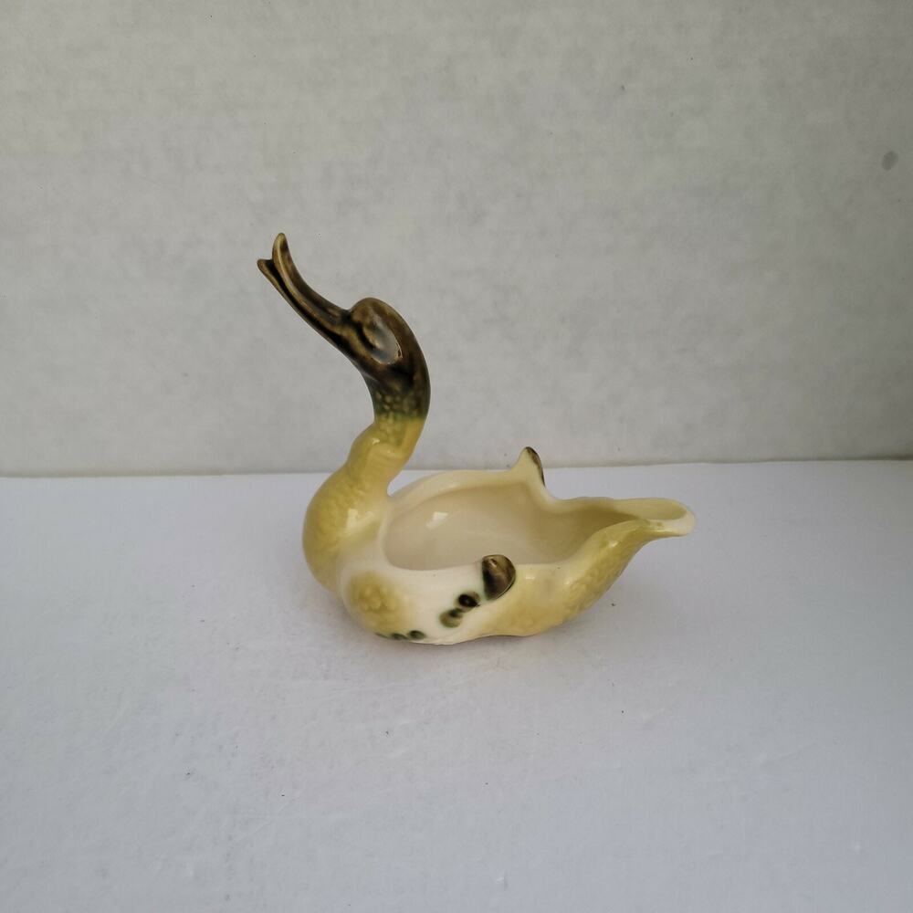 Vtg Ceramic Green Swan Ashtray, Trinket Dish, Planter 4.5" Figurine